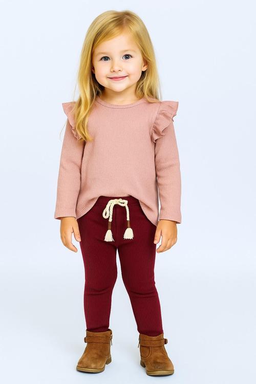 Omuzu Fırfırlı Kız Çocuk Taytlı Takım