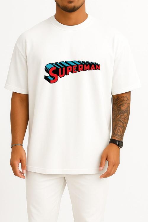 Oversize Superman Logo Göğüs ve Sırt Tasarımlı Unisex T-Shirt