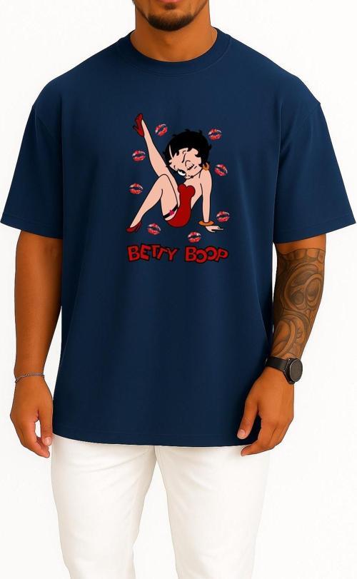 Oversize Betty Boop Göğüs Tasarımlı Unisex T-Shirt