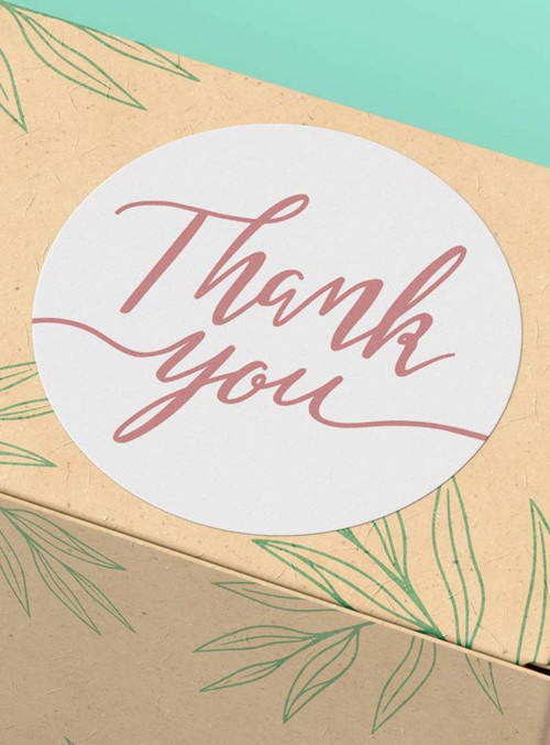 4X4Cm - 45 Adet - Kuşe Thank You Sticker Teşekkürler Etiketi Pembe Ürün Ambalaj Paketi Etiket St2089