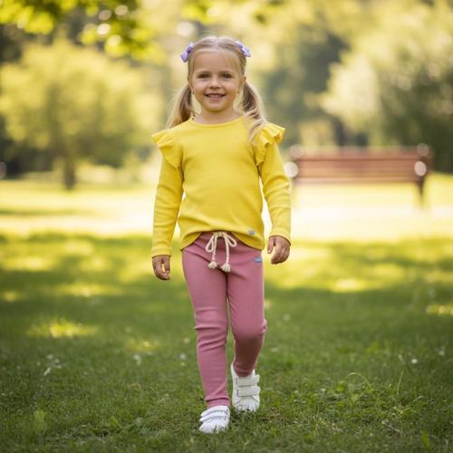 Omuzu Fırfırlı Kız Çocuk Taytlı Takım