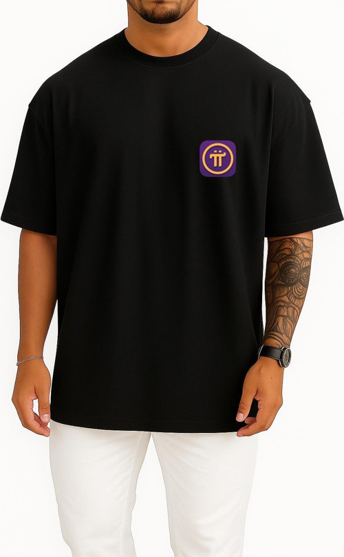 Oversize Pi Network Cep ve Sırt Tasarımlı Unisex T-Shirt