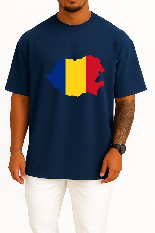 Oversize Flag Of Romania Göğüs Tasarımlı Unisex T-Shirt