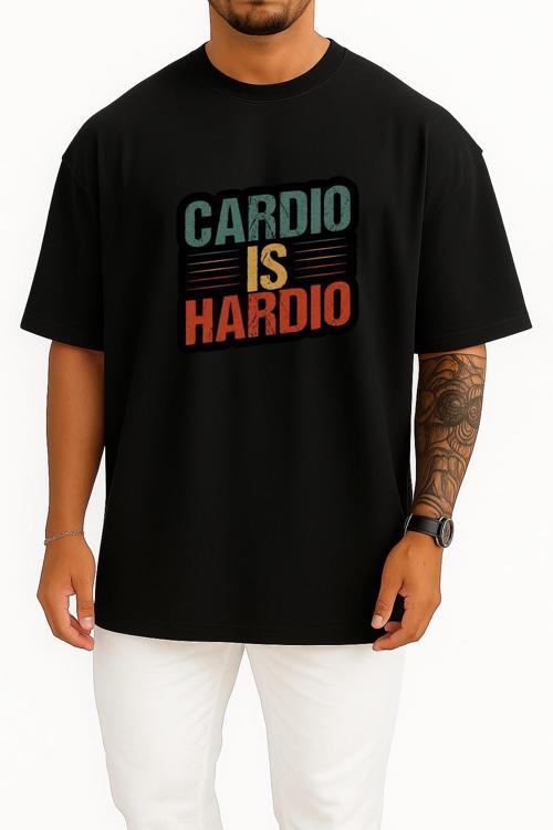 Oversize Cardio İs Hardio Fitness Gym Göğüs Tasarımlı Unisex T-Shirt