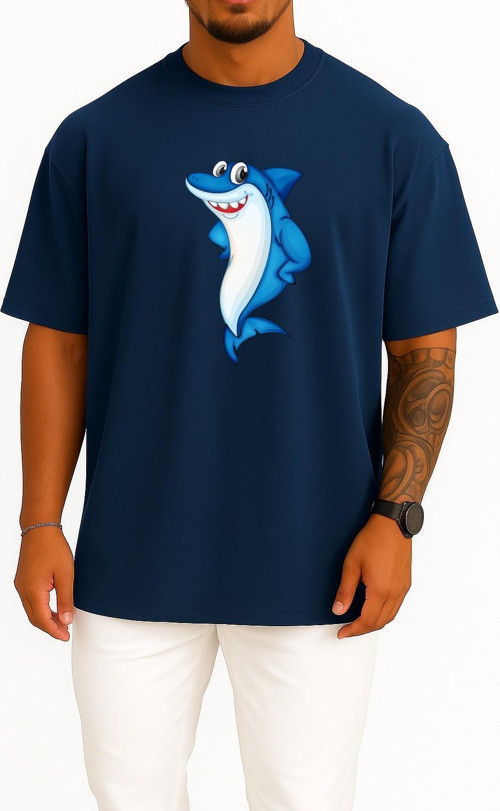 Oversize Great White Shark Bull Shark Göğüs Tasarımlı Unisex T-Shirt