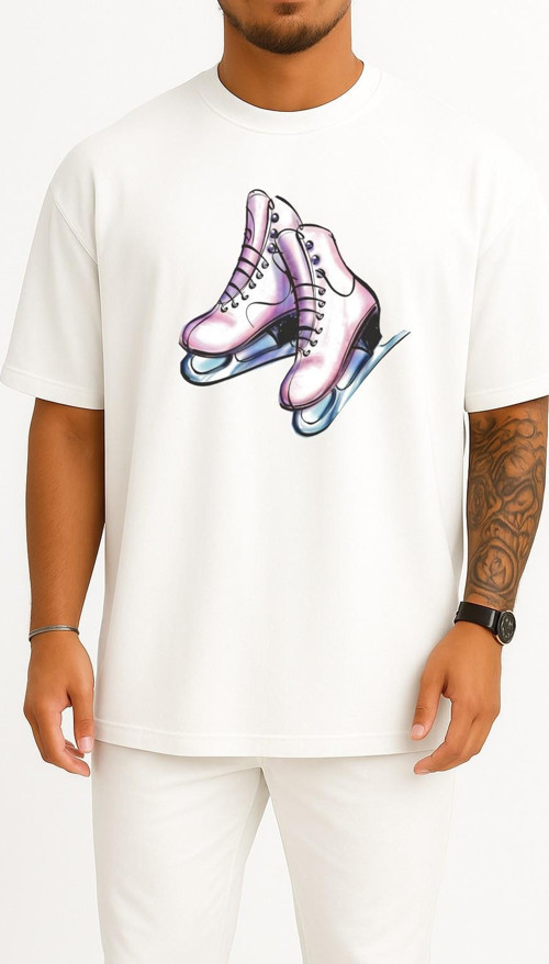 Oversize Buz Pateni Göğüs Tasarımlı Unisex T-Shirt