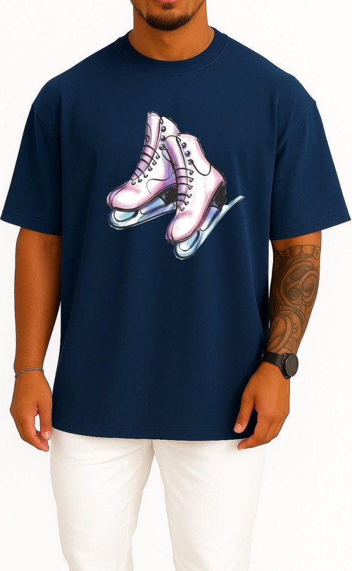 Oversize Buz Pateni Göğüs Tasarımlı Unisex T-Shirt