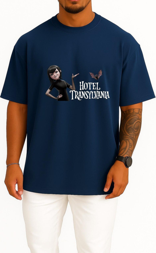 Oversize Mavis Count Dracula Hotel Transylvania Göğüs Tasarımlı Unisex T-Shirt