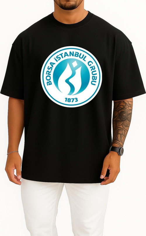 Oversize Borsa Istanbul Exchange Göğüs Tasarımlı Unisex T-Shirt