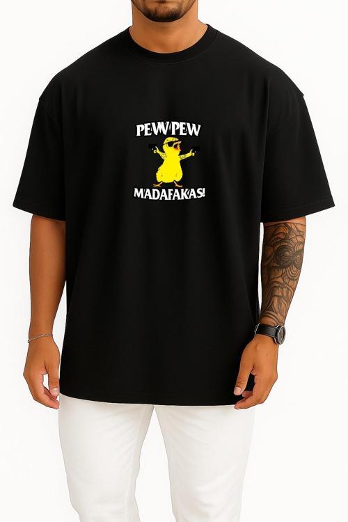 Oversize Pewpew Madafakas Göğüs Tasarımlı Unisex T-Shirt