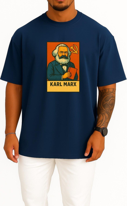 Oversize Karl Marx Sosyalizm Göğüs Tasarımlı Unisex T-Shirt