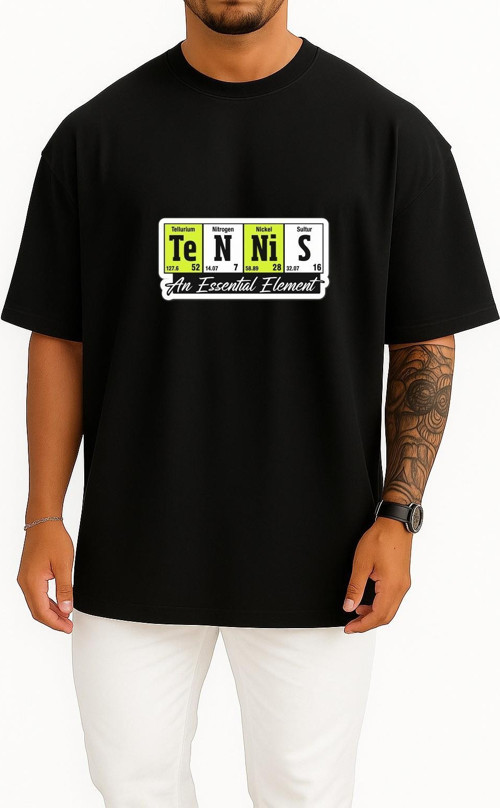 Oversize Kimya Elementler Tennis Nickel Nitrogen Sultur Göğüs Tasarımlı Unisex T-Shirt