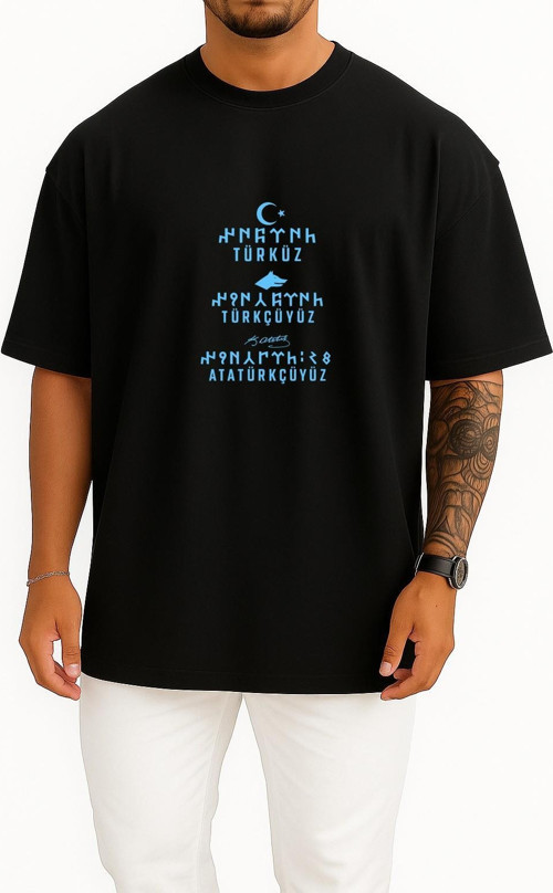 Oversize Türküz Türkçüyüz Atatürkçüyüz Göğüs Tasarımlı Unisex T-Shirt