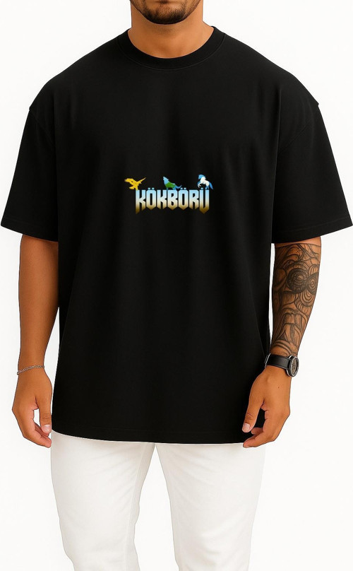 Oversize Kökbörü Turan Türk Göğüs Tasarımlı Unisex T-Shirt