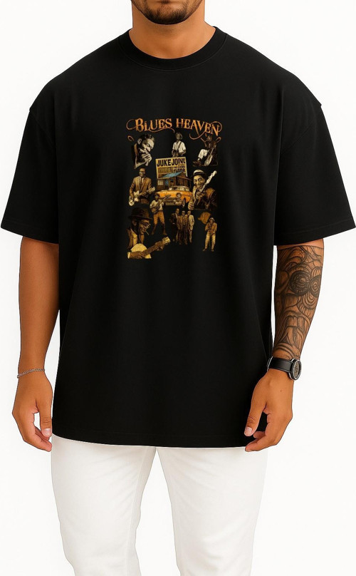 Oversize Blues Heaven Göğüs Tasarımlı Unisex T-Shirt