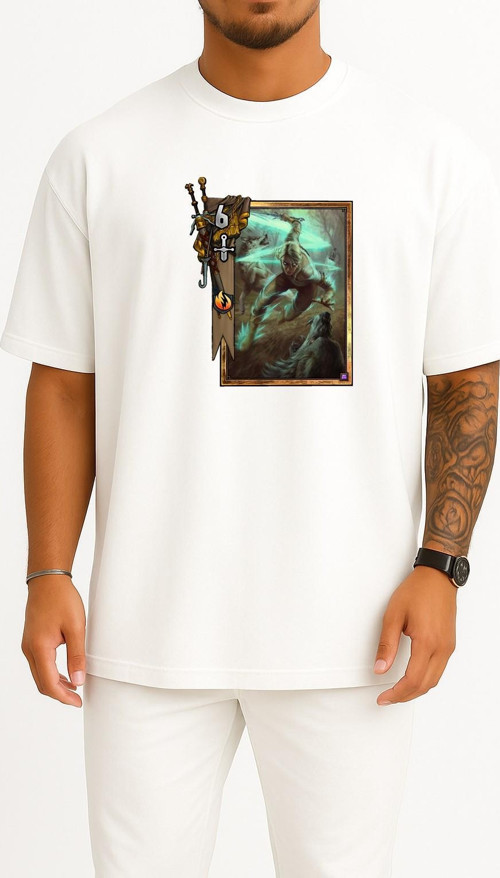 Oversize Gwent The Witcher Card Game The Witcher Göğüs Tasarımlı Unisex T-Shirt