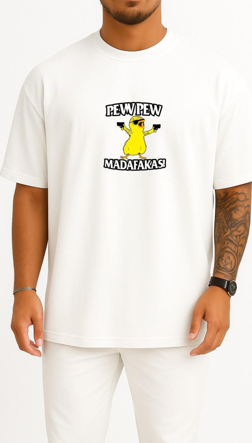 Oversize Pewpew Madafakas Göğüs Tasarımlı Unisex T-Shirt