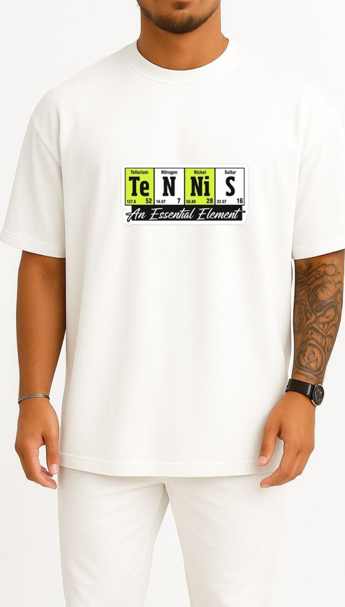 Oversize Kimya Elementler Tennis Nickel Nitrogen Sultur Göğüs Tasarımlı Unisex T-Shirt
