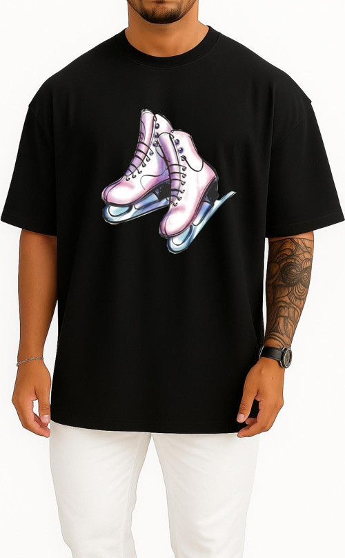 Oversize Buz Pateni Göğüs Tasarımlı Unisex T-Shirt