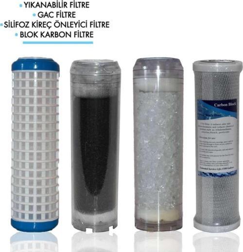 Daire Bina Sayaç Girişi 10" İnc 4 Aşama ( Yıkanabilir , Gac , Silifoz , Blok ) Yedek Filtre Seti