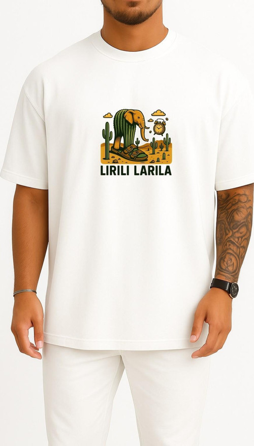 Oversize Lirili Larila Göğüs Tasarımlı Unisex T-Shirt