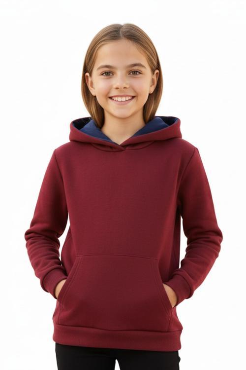 Kız Çocuk Bordo Kapüşonlu Cepli 3 İplik  Sweatshirt BGL-ST04998
