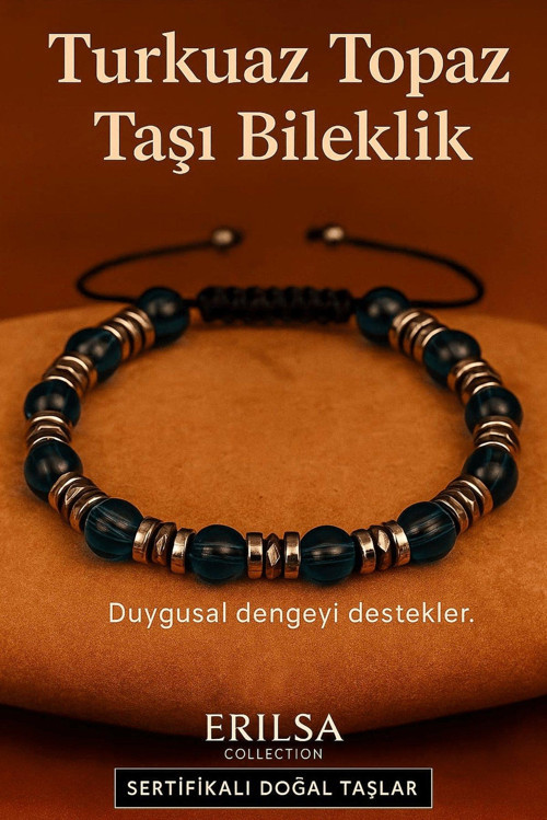 Sertifikalı Turkuaz Topaz Taşı Bileklik 8x8 mm – Duygusal Denge ve Huzur Taşı