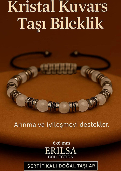 Sertifikalı Kristal Kuvars Taşı Bileklik 8x8 mm – Arınma Saflık ve Şifa Taşı