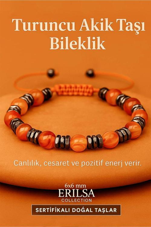 Sertifikalı Turuncu Akik Taşı Bileklik 6x6 mm – Canlılık, Cesaret ve Motivasyon Taşı