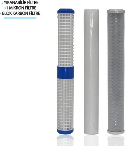 Daire Bina Sayaç Girişi 20" İnc 3 Aşama ( Yıkanabilir , 1m Sediment , Blok ) Yedek Filtre Seti