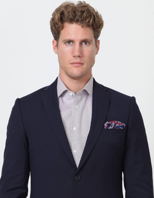 Lacivert Düz Slim Fit Yün Karışımlı Takım Elbise