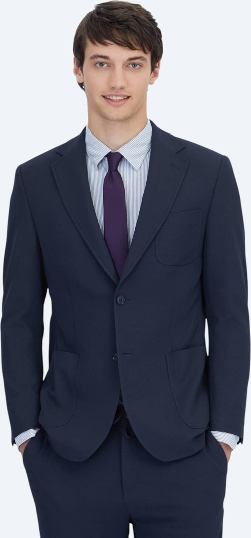 Lacivert Düz Fitted Fit Örme Takım Elbise