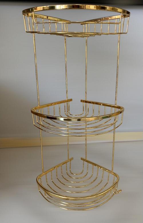 Pirinç Altın Gold Banyo Duşakabin Köşeliği Şampuanlık 3 Katlı 1 Lif Asmalı