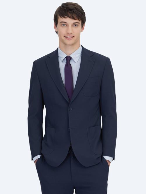 Lacivert Düz Fitted Fit Örme Takım Elbise