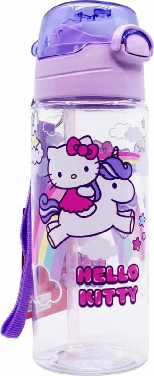 Hello Kitty Şeffaf Matara 500ml - Hello Kitty Çocuk Suluk - Lisanslı Hello Kitty Matara Pipetli Suluk