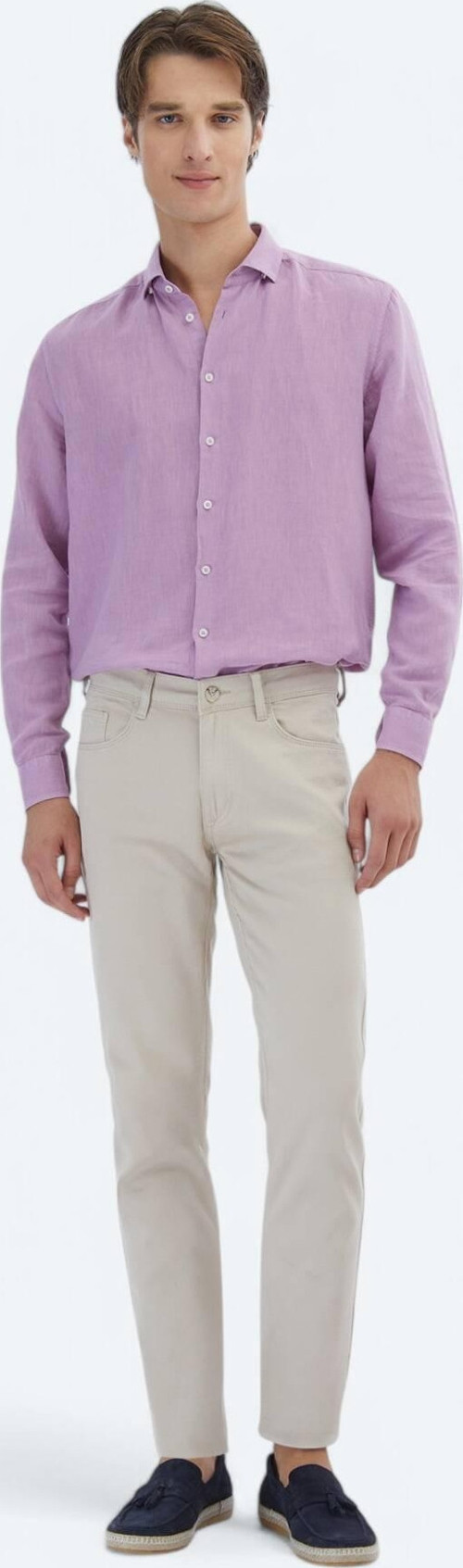 Bej Düz Dokuma Slim Fit Casual Pamuk Karışımlı Pantolon