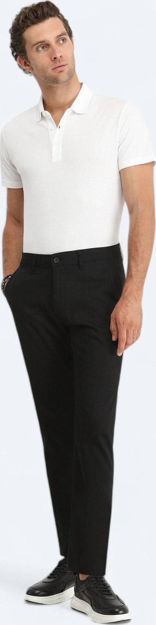 Siyah Düz Dokuma Regular Fit Casual Pamuk Karışımlı Pantolon
