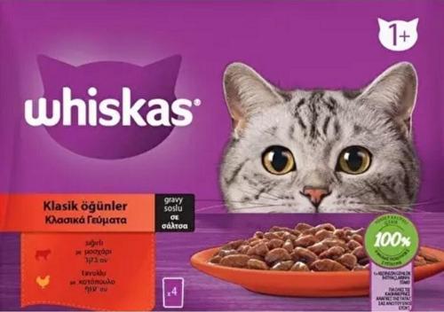 Klasik Öğünler Sos İçinde Sığırlı ve Tavuklu Yetişkin Kedi Maması 4 x 85 G