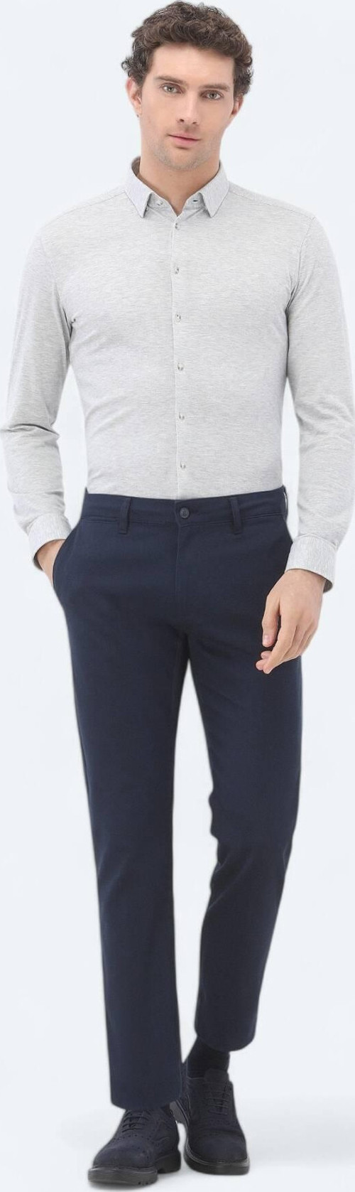 Lacivert Düz Dokuma Regular Fit Casual Pamuk Karışımlı Pantolon