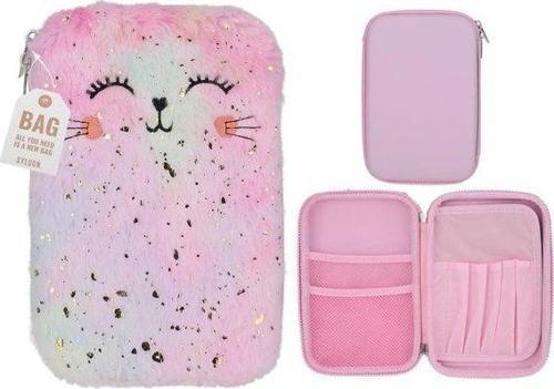 Peluş Eva Kedili Pembe Kalem Kutusu
