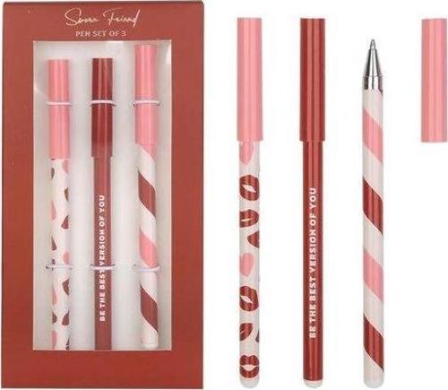 Plastik Gövde Tükenmez Kalem Şeritli 3 Lü