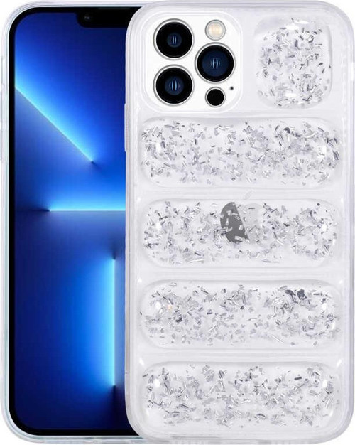 iPhone 13 Pro Uyumlu Kamera Korumalı Simli AiHTTg'li MKST Dalga Kılıf-Gümüş