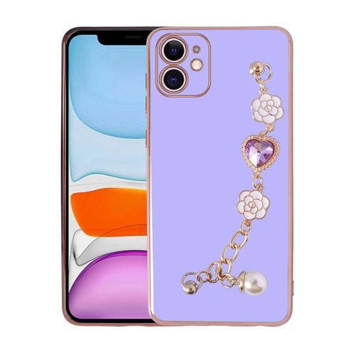 iPhone 11 Uyumlu El Tutamaçlı Kamera Korumalı MKST Taka Silikon Kılıf-Mor