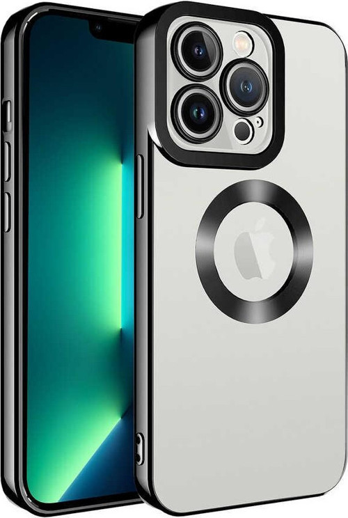 iPhone 13 Pro Max Uyumlu Kamera Korumalı Logo Gösteren MKST Omega Kılıf-Siyah