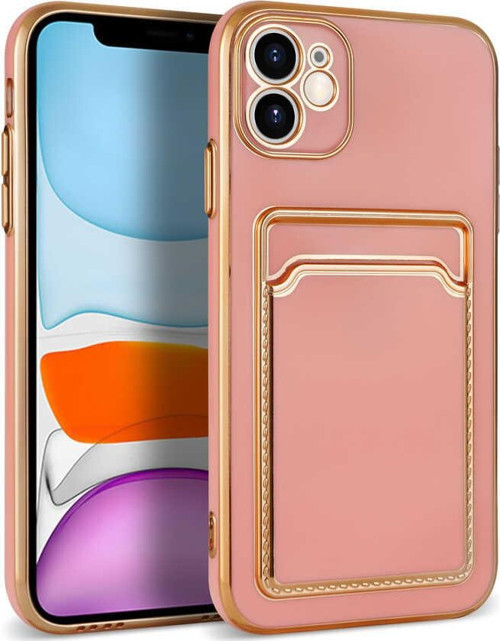 iPhone 11 Uyumlu MKST Bark Kartlıklı Kılıf-Rose Gold