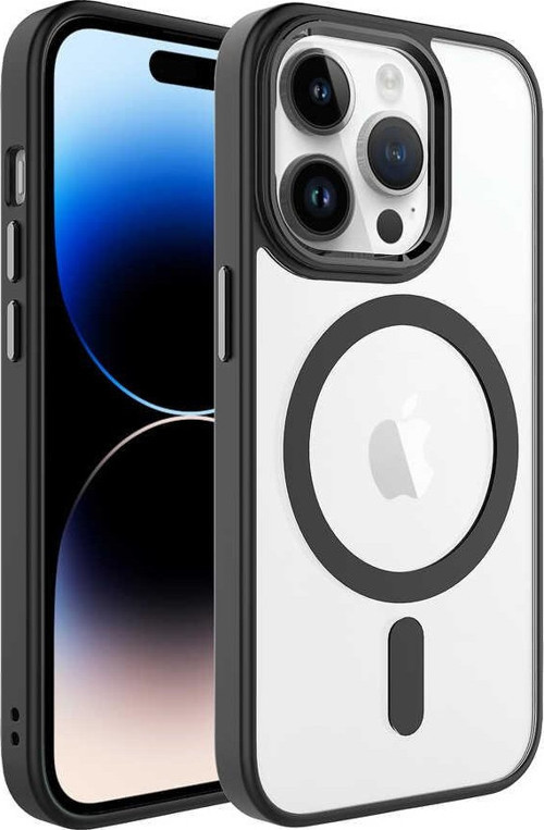 iPhone 14 Pro Max Uyumlu Wireless Şarj Özellikli MKST Krom Magsafe Silikon Kılıf-Siyah
