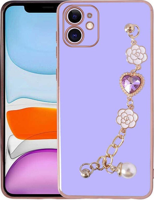 iPhone 12 Uyumlu El Tutamaçlı Kamera Korumalı MKST Taka Silikon Kılıf-Mor