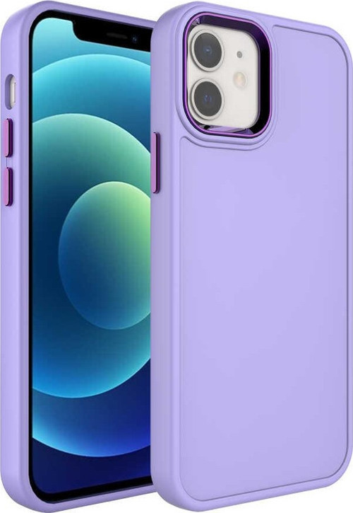 iPhone 12 Uyumlu Metal Çerçeve ve Buton Tasarımlı Sert MKST Botox Kılıf-Lila