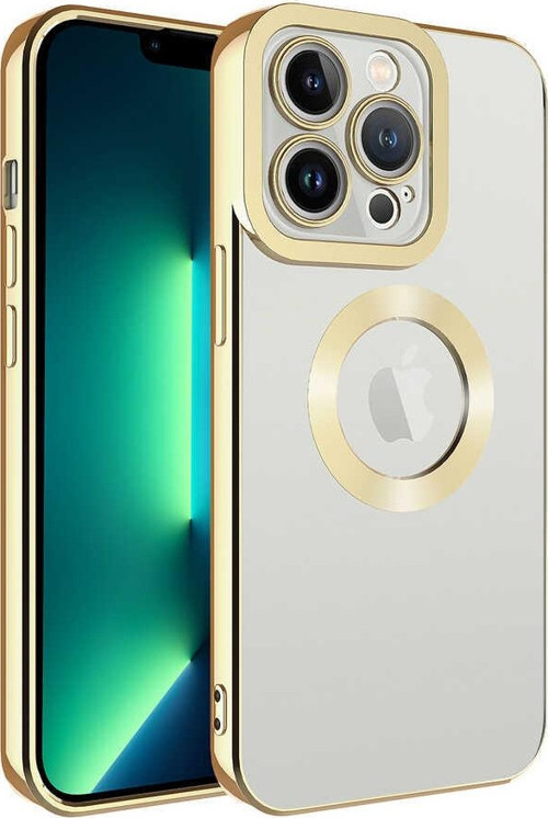 iPhone 13 Pro Uyumlu Kamera Korumalı Logo Gösteren MKST Omega Kılıf-Gold