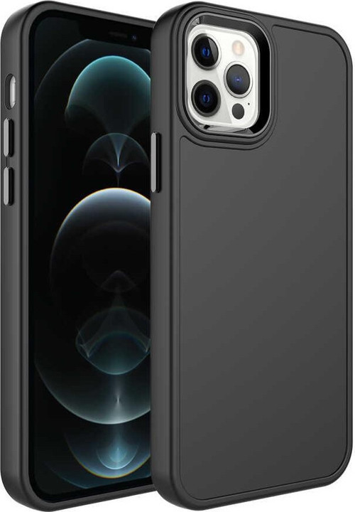 iPhone 13 Pro Uyumlu Metal Çerçeve ve Buton Tasarımlı Sert MKST Botox Kılıf-Siyah